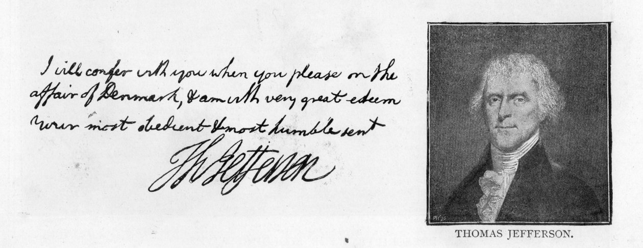 Kézírás és aláírás Thomas Jefferson leveléből, amelyet John Paul Jonesnak írt Párizsban, július 11-én alkotó: Unbekannt