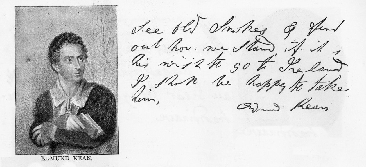 Edmund Kean kézírása és aláírása (toll és tinta papíron) alkotó: Unbekannt