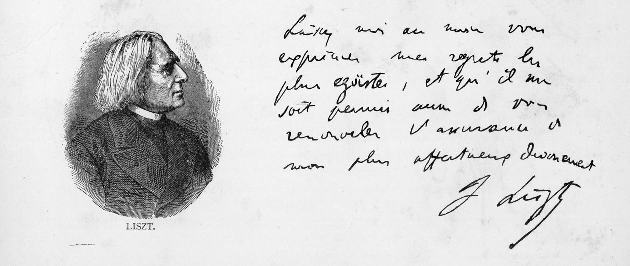 Liszt Ferenc kézírása és aláírása (toll és tinta papíron) alkotó: Unbekannt