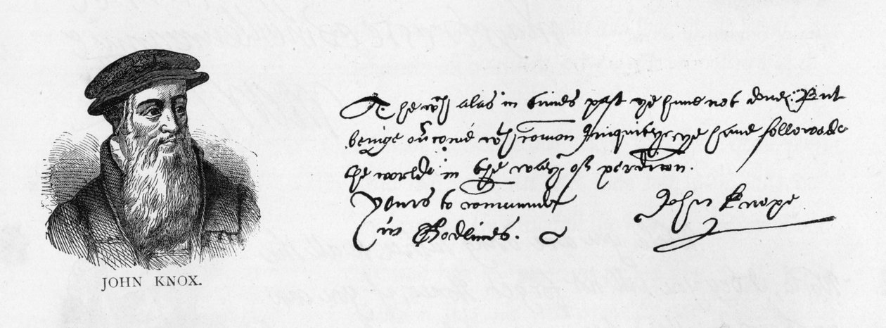 John Knox kézírása és aláírása Dieppe-től William Cecilnek írt levélből, amelyben engedélyt kért Anglia látogatására alkotó: Unbekannt