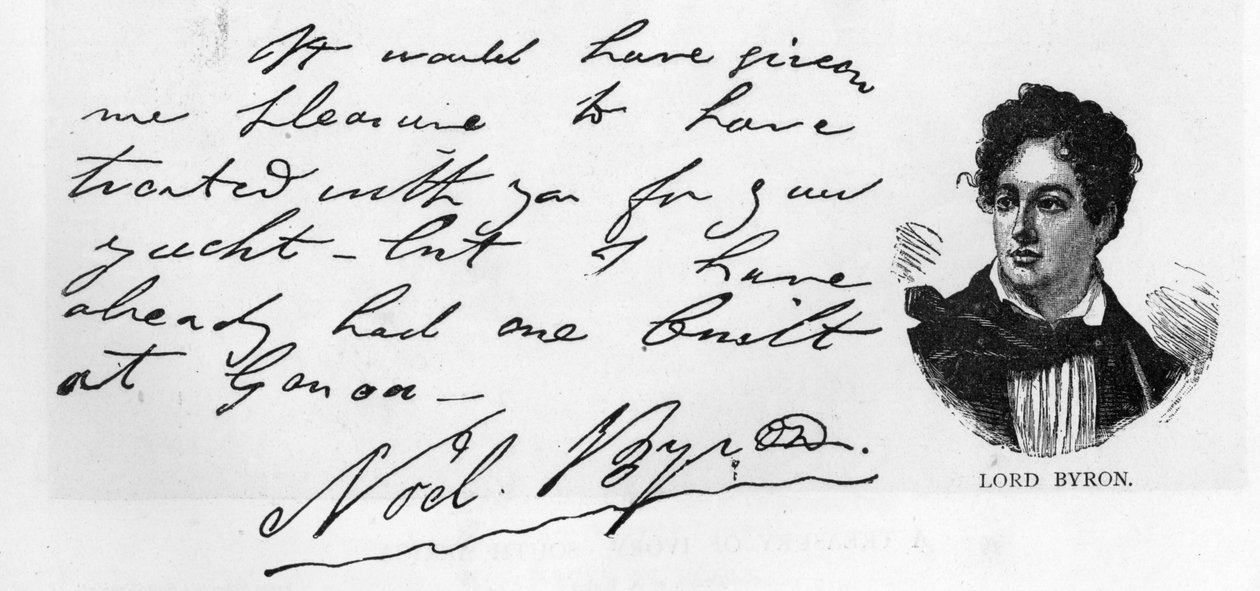Lord Byron kézírása és aláírása, 1822. március (toll és tinta papíron) alkotó: Unbekannt