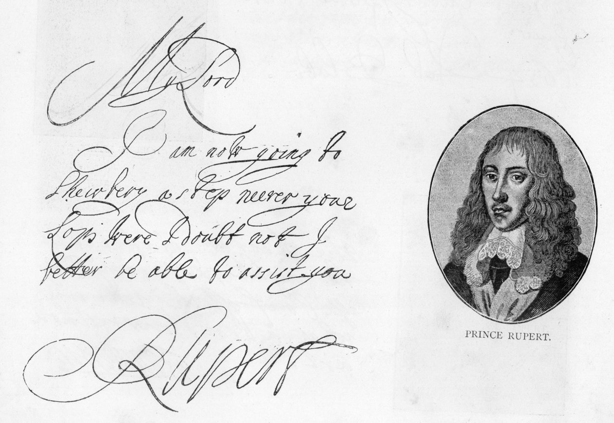 Rupert rajnai herceg kézírása és aláírása (toll és tinta papíron) alkotó: Unbekannt