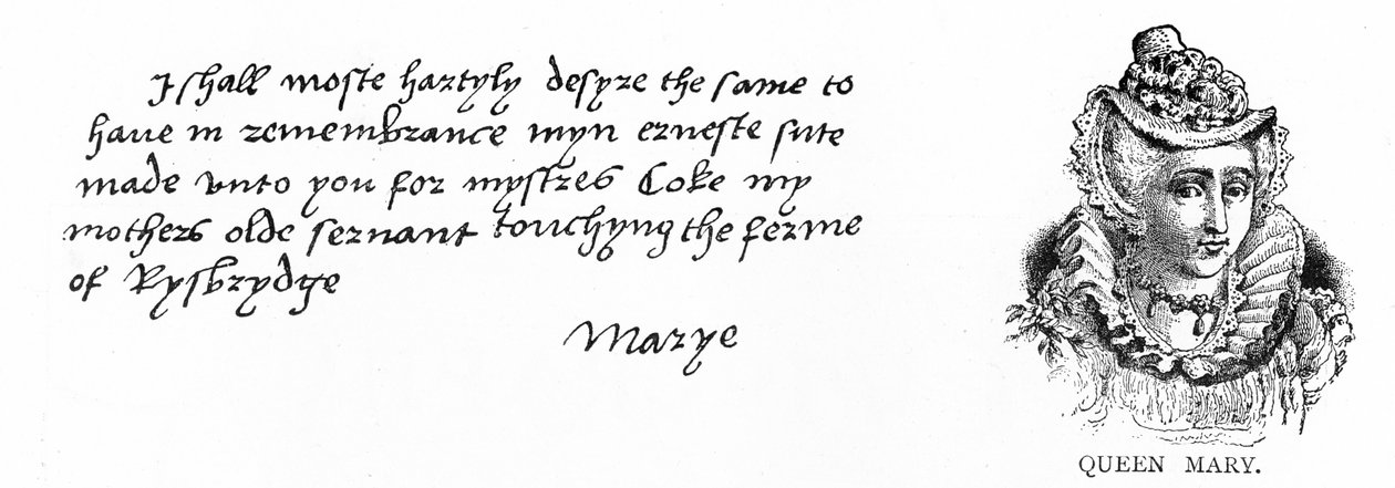 Mary hercegnő kézírása és aláírása Thomas Cromwellnek írt levélből, amelyben kifejezte aggodalmát Margaret Coke, aki korábban édesanyja, Aragóniai Katalin szolgája volt. alkotó: Unbekannt