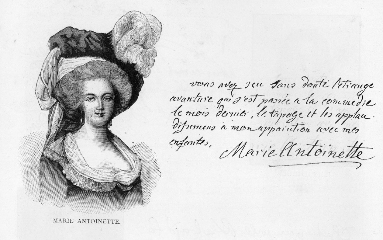 Marie-Antoinette királynő kézírása és aláírása (toll és tinta papíron) alkotó: Unbekannt