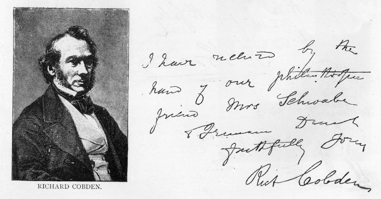 Richard Cobden kézírása és aláírása (toll és tinta papíron) alkotó: Unbekannt