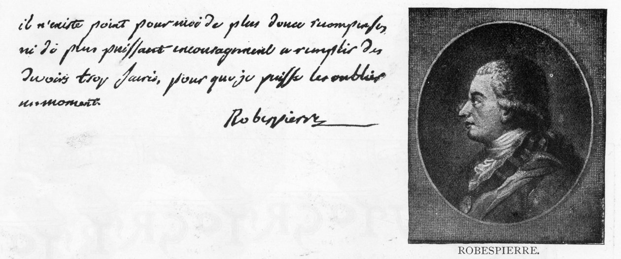 Robespierre kézírása és aláírása (toll és tinta papíron) alkotó: Unbekannt