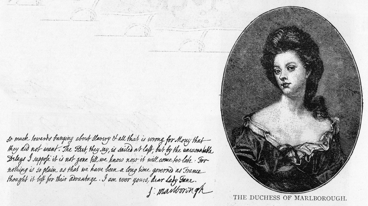 Sarah, Marlborough hercegnő kézírása és aláírása (toll és tinta papíron) alkotó: Unbekannt