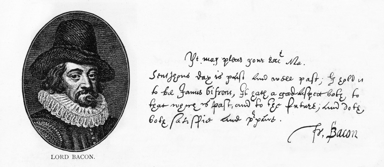 Sir Francis Bacon kézírása és aláírása Jakab királynak írt leveléből, április 29 alkotó: Unbekannt