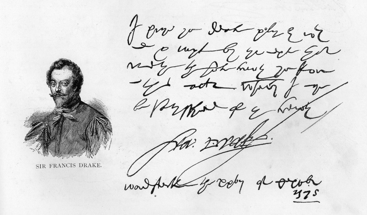 Sir Francis Drake kézírása és aláírása alkotó: Unbekannt