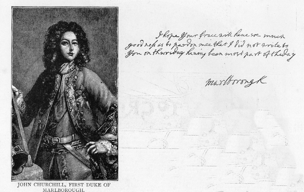 Marlborough hercegének kézírása és aláírása (toll és tinta papíron) alkotó: Unbekannt
