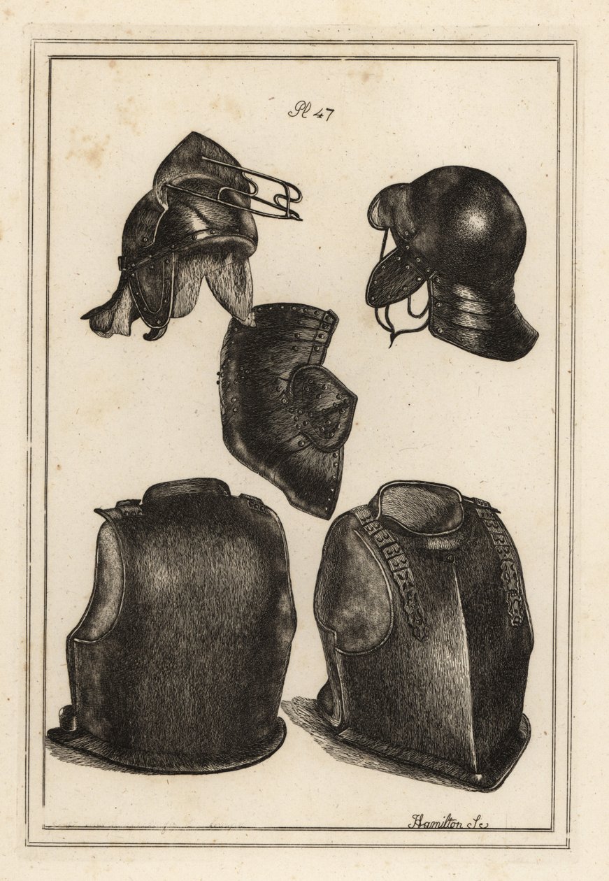Fejfedő vagy sisak, melllemez és hátrész, amelyet Robert Greville, Lord Brooke, kerekfejű tábornok viselt, amikor megölték Lichfieldben alkotó: Unbekannt
