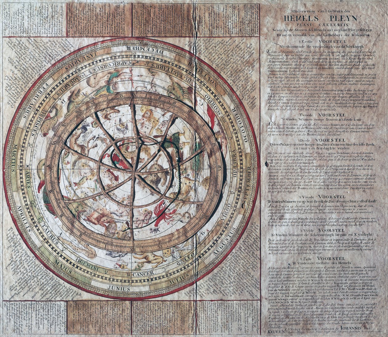 Hemels Pleyn Plani Caelestis, égi szféra asztrolábiummal, 1680 körül, Johannes van Keulen (1654-1715) rézmetsze, megjelent Amszterdamban alkotó: William M. Timlin