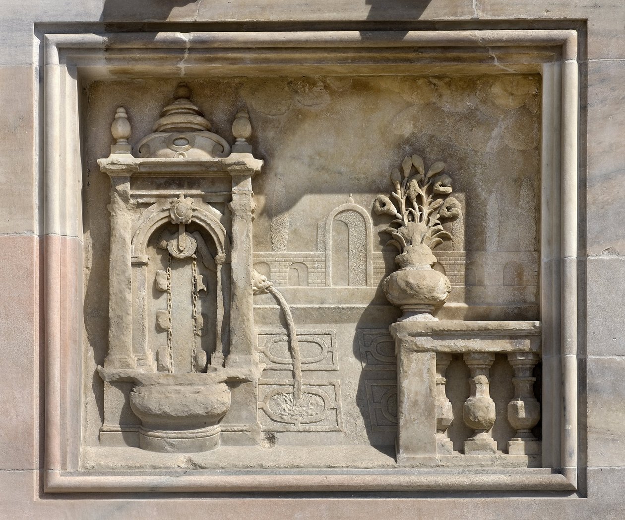 Francesco Bono (1654) által fedett kutat ábrázoló magas dombormű. Cathedral (kupola vagy duomo) Milánó Olaszország alkotó: Unbekannt