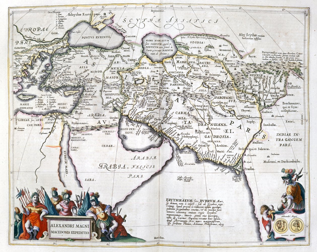 Történelem. Ókori Görögország. Nagy Sándor utazásai. Metszet: Le theatre du monde, G atlasz, Blaeu, Amszterdam alkotó: Unbekannter Künstler