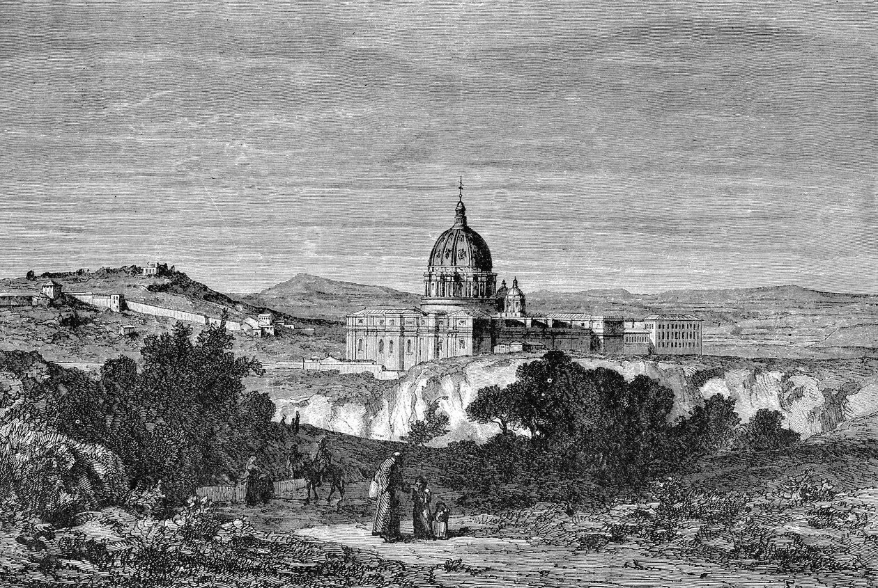 Az ókori Róma története. 1872-es római metszetek a Szent Péter-bazilikáról és a vatikáni palotákról alkotó: Unbekannt