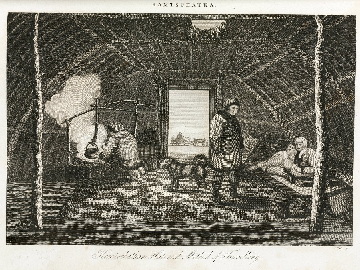 Kamcsatka kunyhó (Oroszország szélső keleti félszigete) és szállítószán, 1810 körül alkotó: Unbekannt