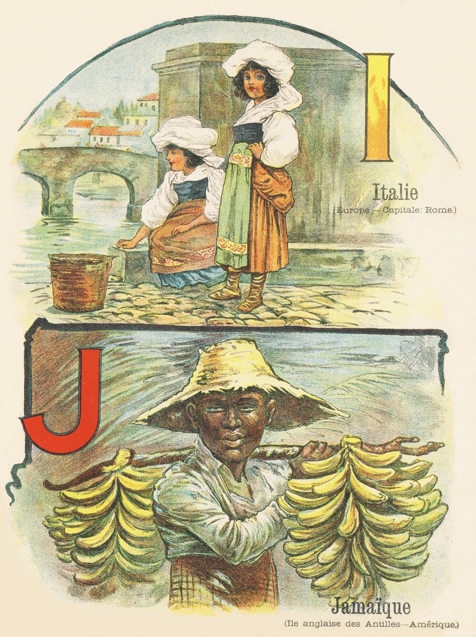 I J: Olaszország, Jamaica - A két világ ABC-je. Emile Guerin, kiadó, Párizs, 1900 körül. Méretek: 27,5 x 21,5 cm alkotó: Unbekannt