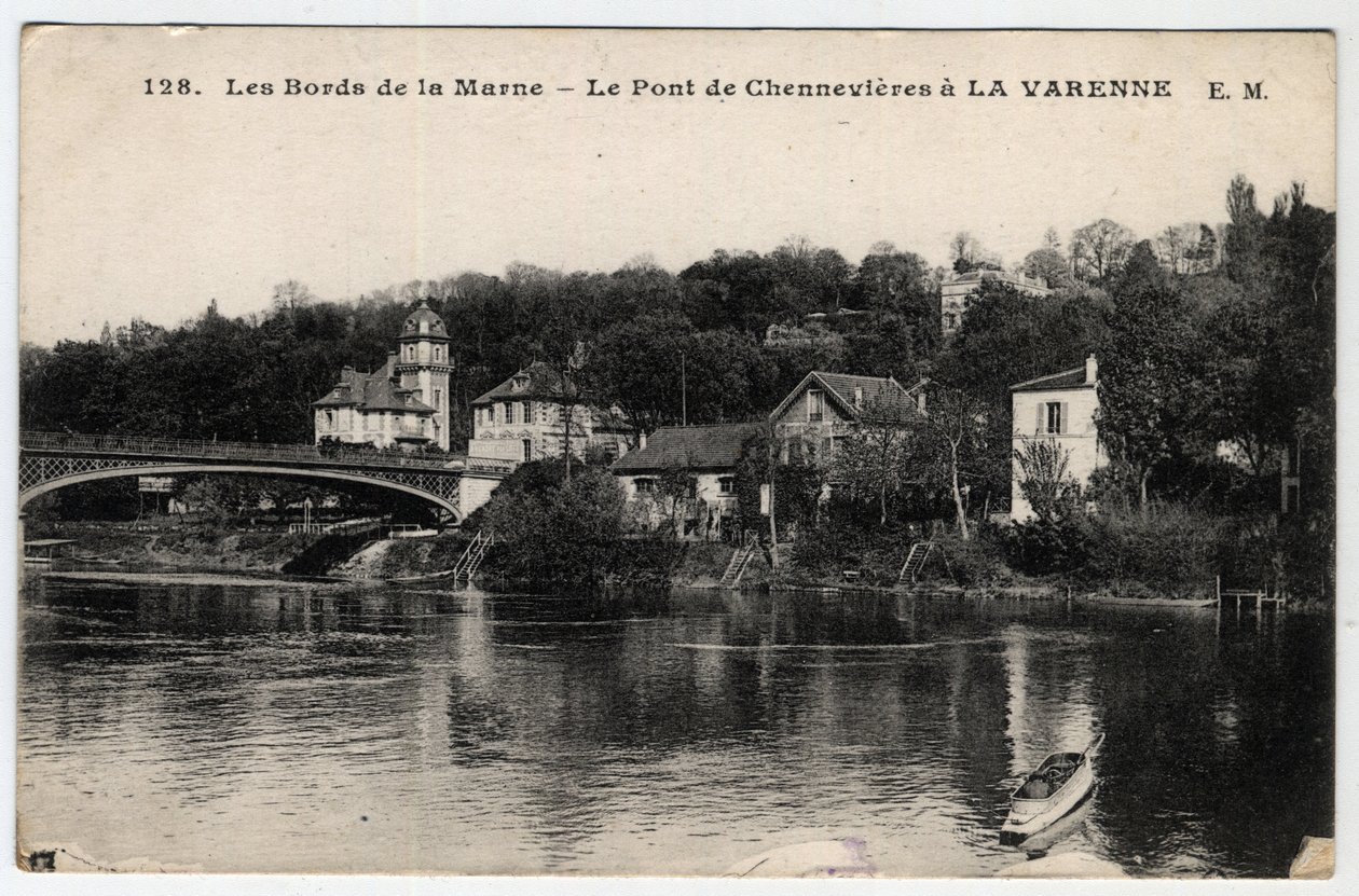 Ile de France, Val de Marne (94), La Varenne: a Marne partja és a Chennevieres hídja, a Chateau des Rets - Képeslap 1910-1919 alkotó: Unbekannt
