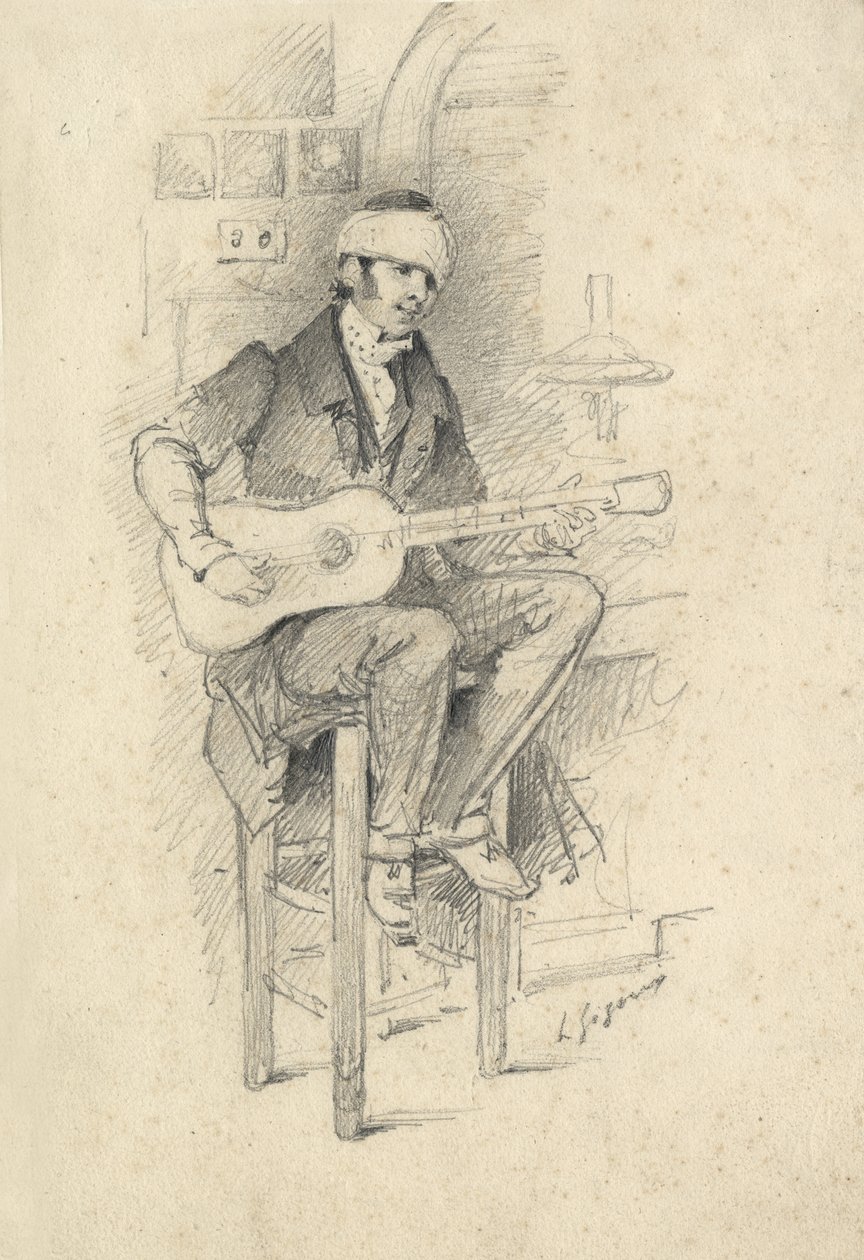 Sérült fiatal gitáros, Franciaország, 1830 körül (vázlat) alkotó: Unbekannter Künstler