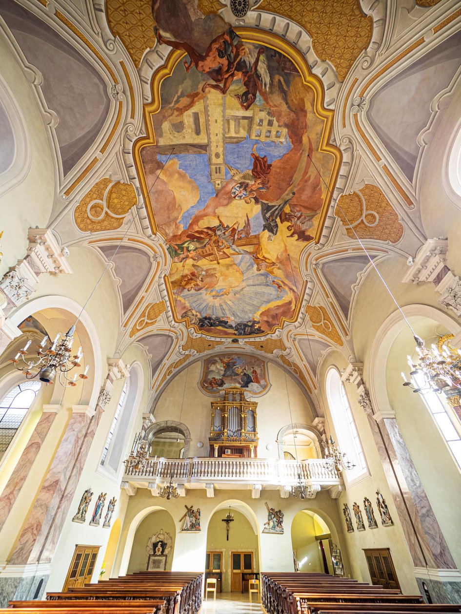 Hans Andre belső, mennyezeti festménye, Servitenkirche, Innsbruck, Tirol, Ausztria, Európa (fotó) alkotó: Unbekannter Künstler