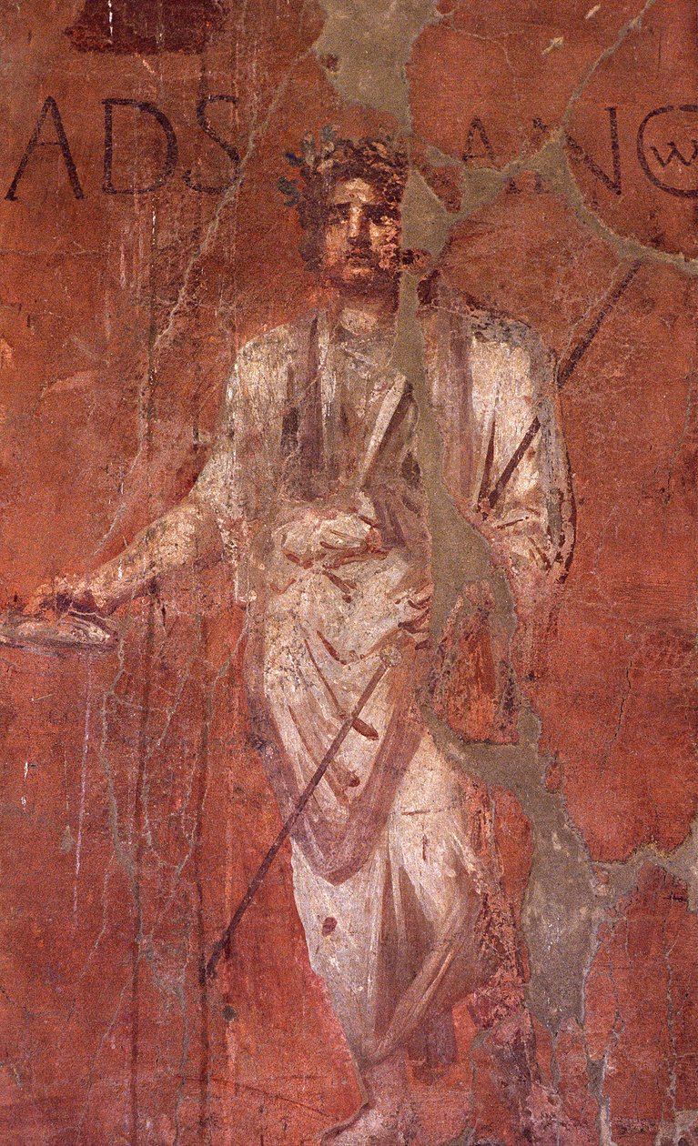 Olaszország: Pompei régészeti lelőhelye a Vezúv lábánál: Fali freskó alkotó: William M. Timlin