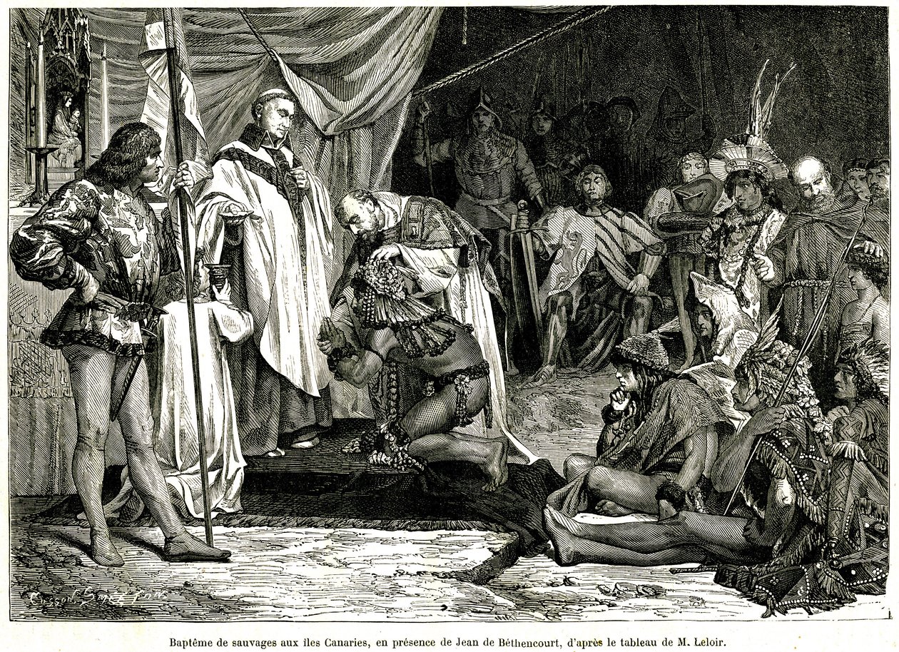 Jean de Bethencourt normann úriember, de Saint Martin le Gaillard báró, 1405 januárjában meghódította és keresztyénné tette a Kanári-szigeteket a „Sur terre et sur mer” folyóirat 28. számától, január 8. alkotó: Unbekannter Künstler