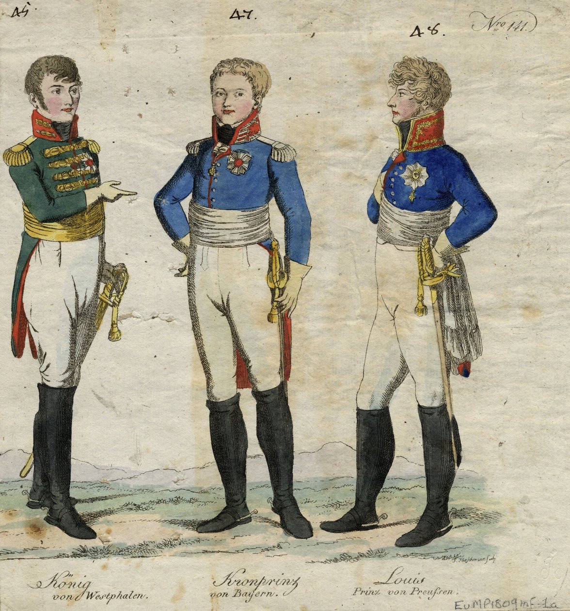 Jerome Bonaparte vesztfáliai király, Lajos Ferdinánd porosz herceg és I. Ludwig bajor herceg alkotó: Unbekannt