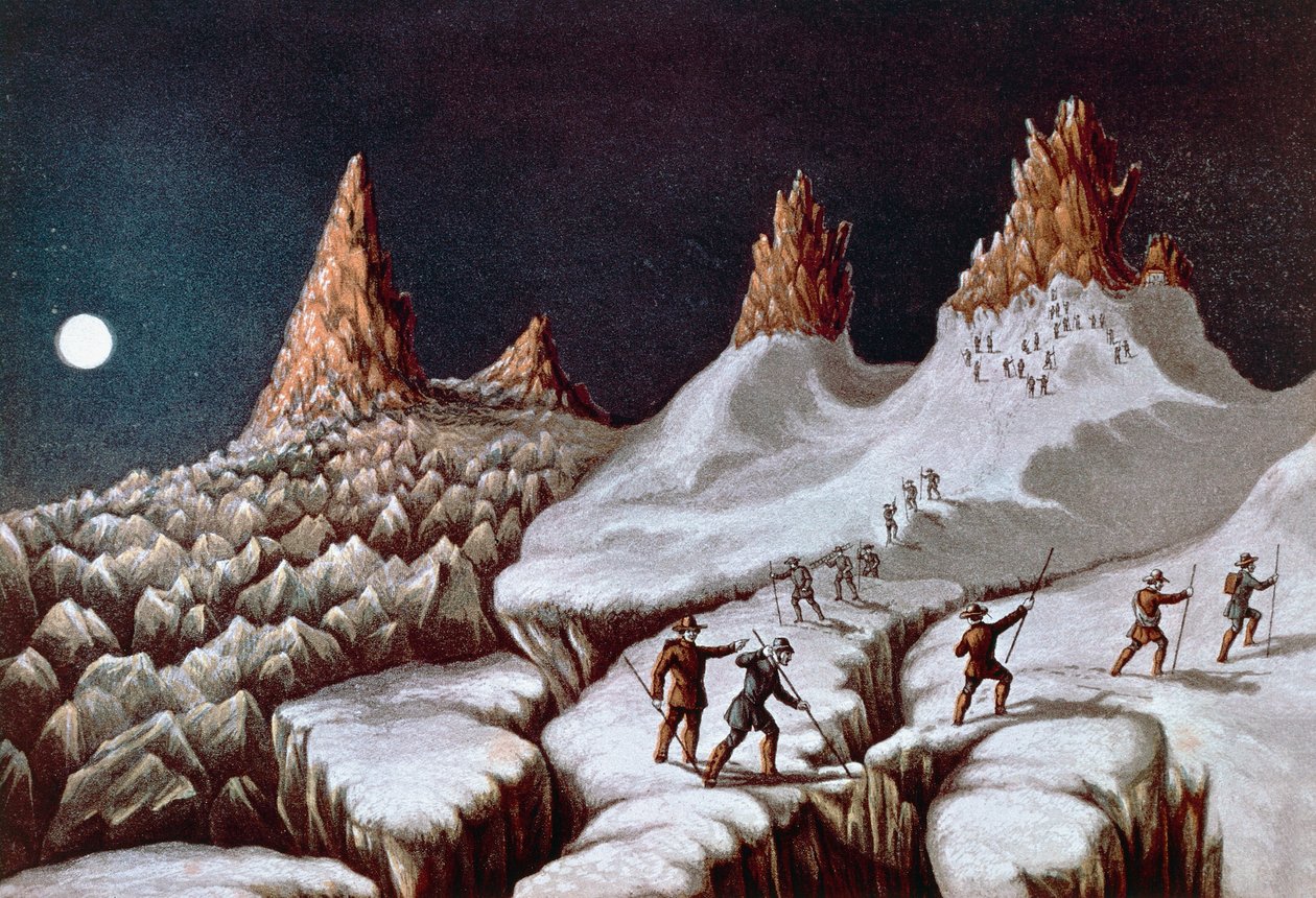 John MacGregor felemelkedése a Mont Blanc-ra, a Grands Mulets útvonala, illusztráció a Mont Blanc-ra való feljutás narratívájából, szeptember 21. alkotó: William M. Timlin