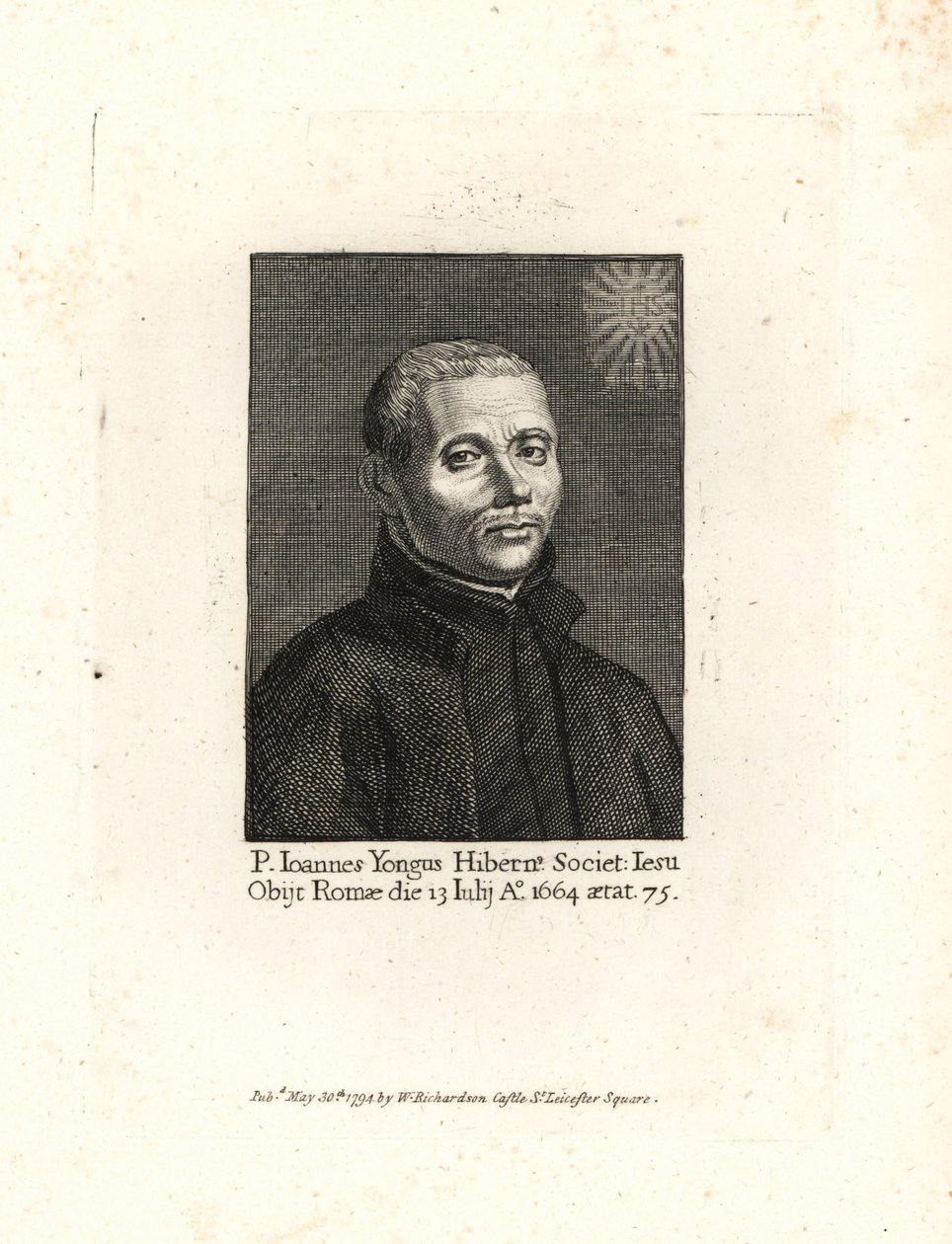 John Yonge, Ioannes Yongus, ír jezsuita pap, meghalt 1664-ben, 75 éves korában. Rézmetszet William Richard Portraits Illustrating Granger