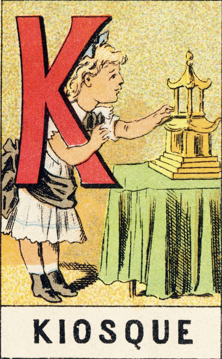 K: Kioszk - Az ABCD-ből vett metszet kislányokról. Pellerin & Cie, nyomda-kiadó, Epinal, 1890 körül. Serie A. Méretek: 19 x 13,5 cm. alkotó: Unbekannt