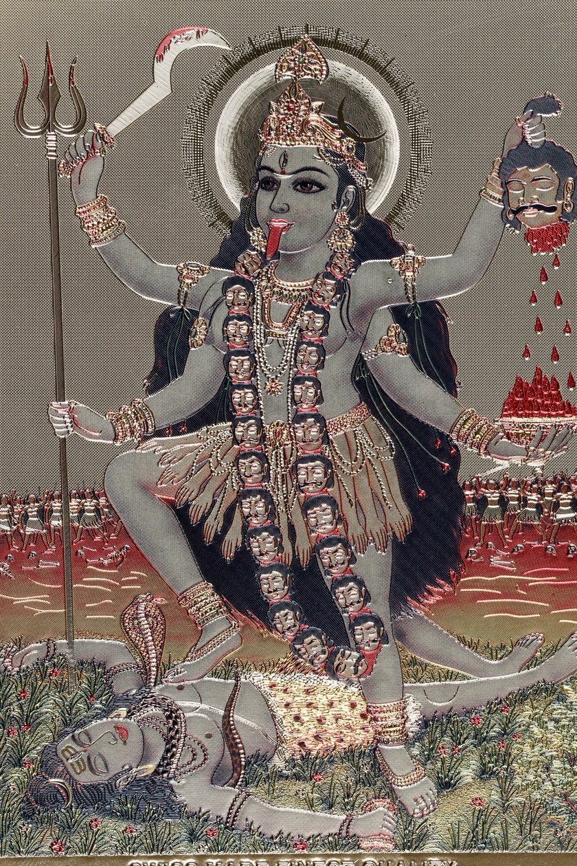 Kali: Az idő, a teremtés, a pusztítás, az erőszak és a hatalom hindu istennője. alkotó: Unbekannter Künstler