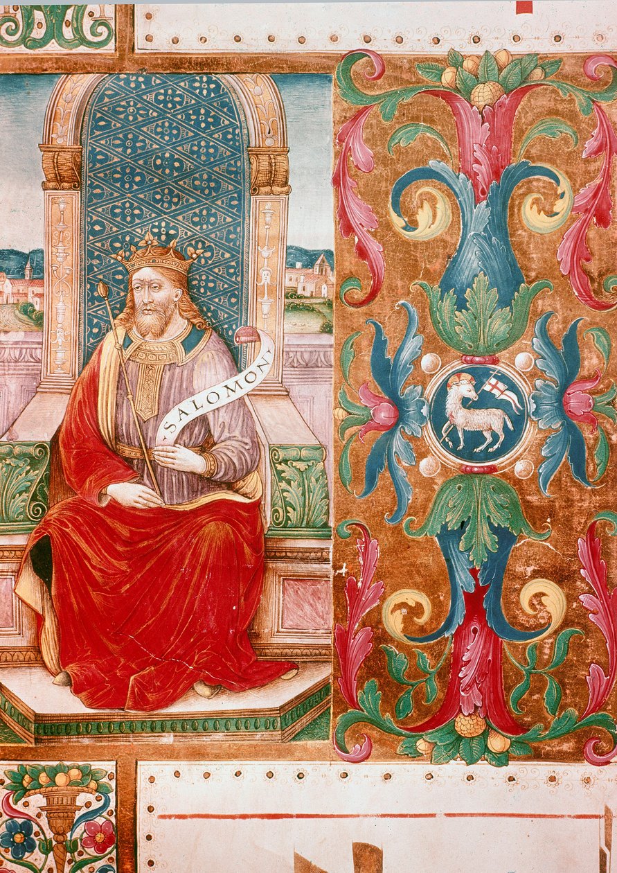 Salamon király a trónon megvilágított levelek Ms. K C 43 kéziratból, Firenze, Museo del 