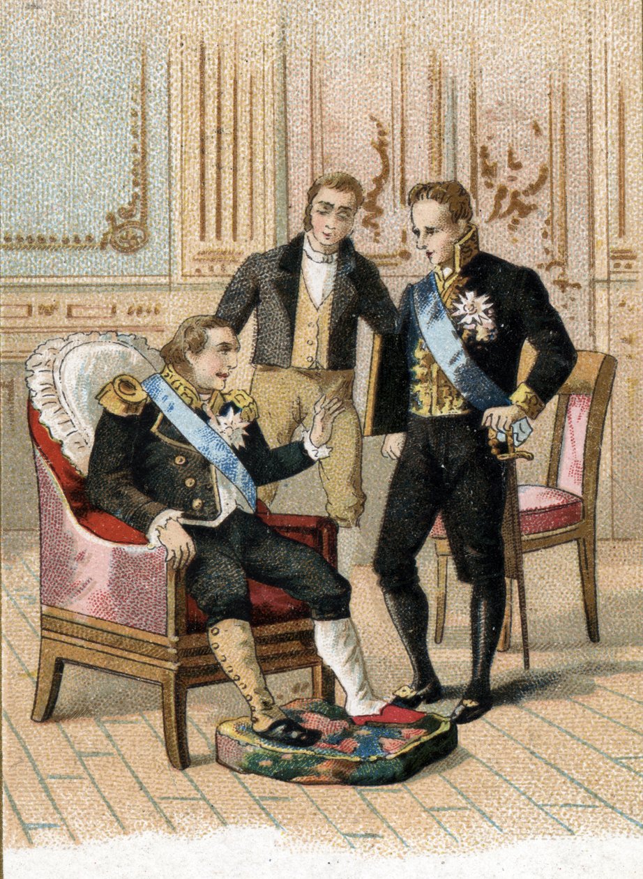 XVIII. Lajos francia király (1755-1824) nagyon beteg: "A király meghalhat, nem szabad betegnek lennie" - mondta Joseph de Villele-nek 1824 augusztusában. 19. század (kromolitográfia) alkotó: Unbekannter Künstler