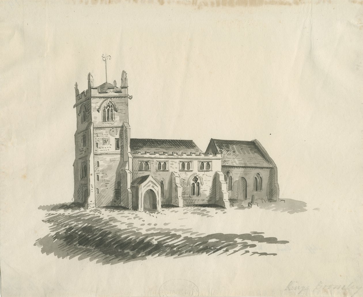 Kings Bromley templom: szépia rajz, nd [c 1770] alkotó: Unbekannt