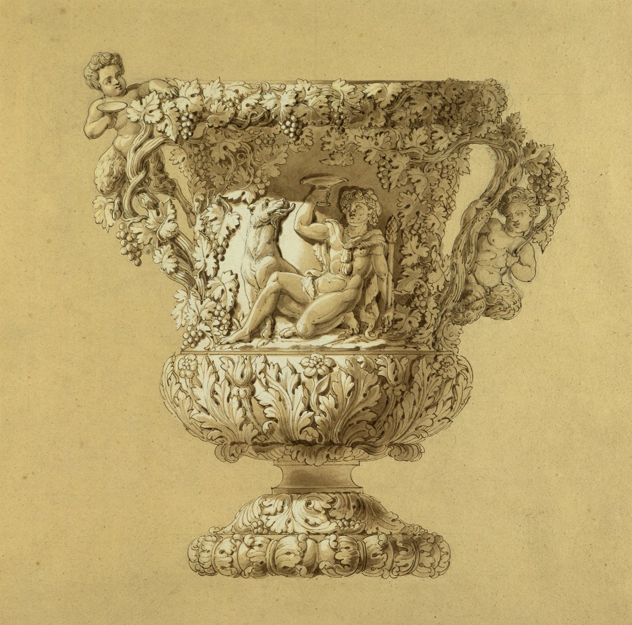 Nagy kancsó bor. Szépia akvarell rajza Charles Nicolas Odiottól (Charles-Nicolas Odiot (1789-1868), 1834 körül. alkotó: Unbekannt