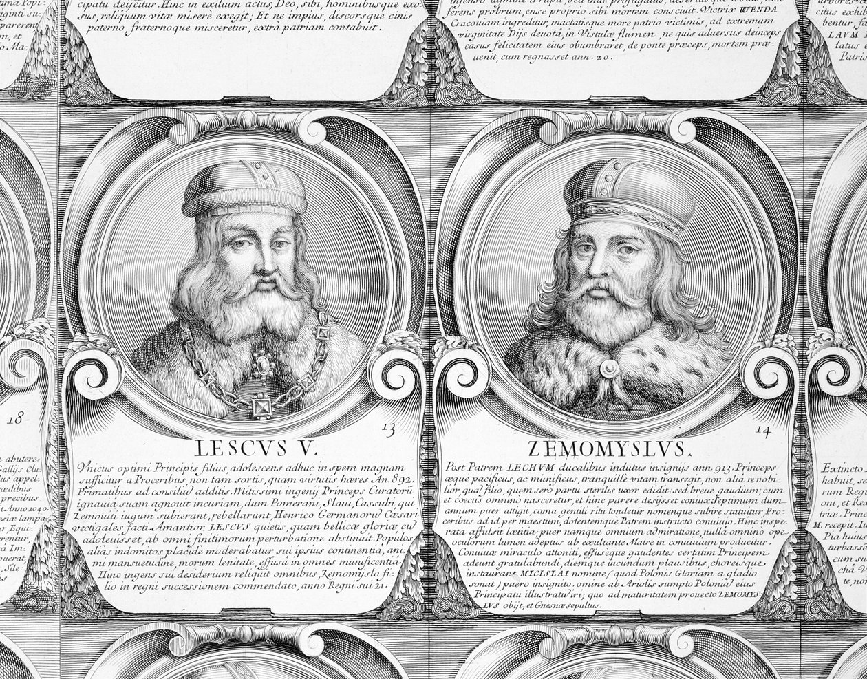 Lestko és Siemomysl, sz. 13. és 14. „A lengyelek hercegeinek és királyainak kronológiai sorozata” (metszet) alkotó: Unbekannt