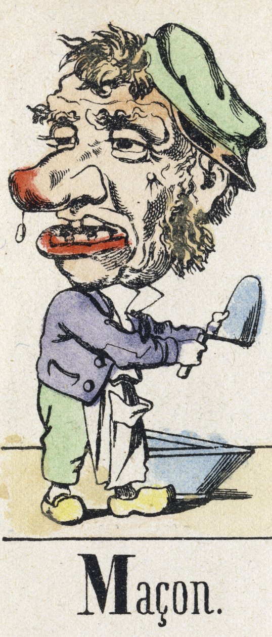 M betű: Macon. A keleti mese ábécéje. Az Epinal képalkotása, 1890 körül. Népszerű sorozat. 8 oldalas kis füzet. Mérete: 205x150 mm. Sablonos fametszetek metierek témájában alkotó: Unbekannt