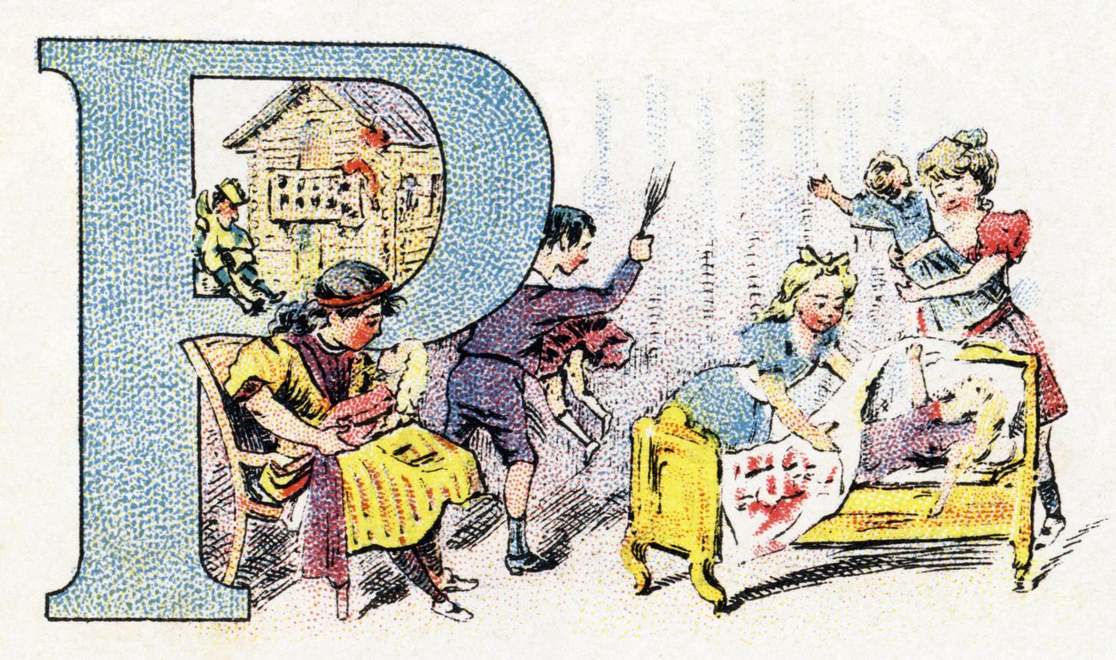 P betű: Polichinelle baba. Phosphatine Falieres ábécéje. Metszés. Brevete ábécé S.G.D.G. Pierre Emile Falieres gyógyszerésztől. Kromolitográfiai illusztrációk, 19. század vége. 16 oldal. Mérete: 103x154 mm alkotó: Unbekannt