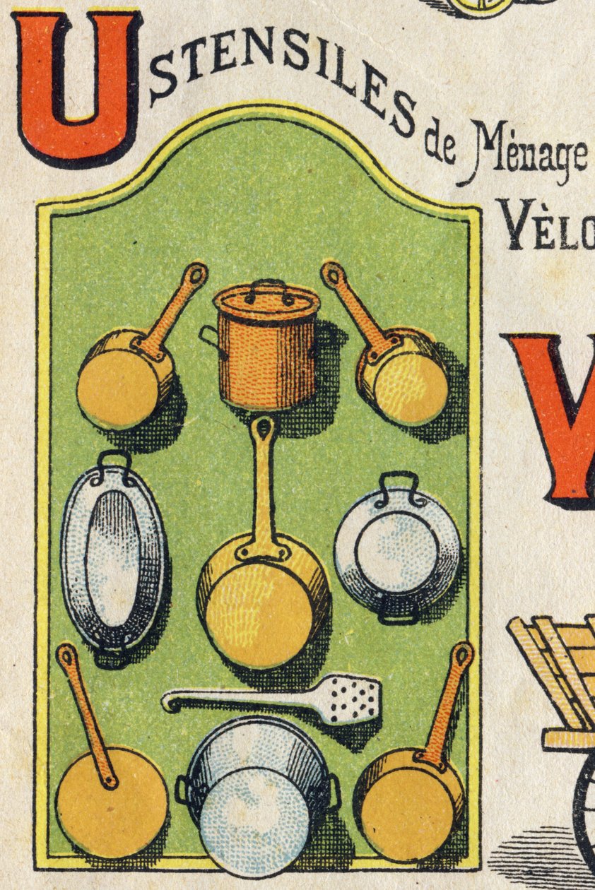 U betű. Kókusz, tűzhely, mókus, serpenyő... Metszet "ABC Toys"-ba. Epinalis képalkotás a kromolitográfiában, 1890 körül. 8 oldalas kis füzet. Mérete: 195x135mm, 4. borítóban való hirdetés fogadására szolgál. Otthoni használatra, kiváló ab-t kínál alkotó: Unbekannt
