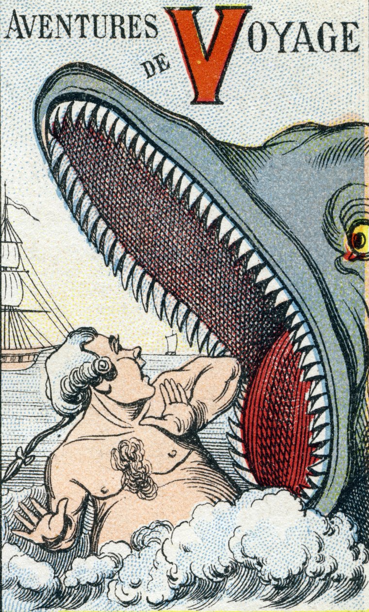 V. levél: Utazási kalandok. Gravírozás "ABC Les Images en Alphabet"-ben. Epinális képalkotás. Pellerin és Cie, nyomdász-kiadó, Epinal, 19. század vége, 1890 körül. 10 oldal. Mérete: 19,5 x 13,5 cm alkotó: Unbekannt