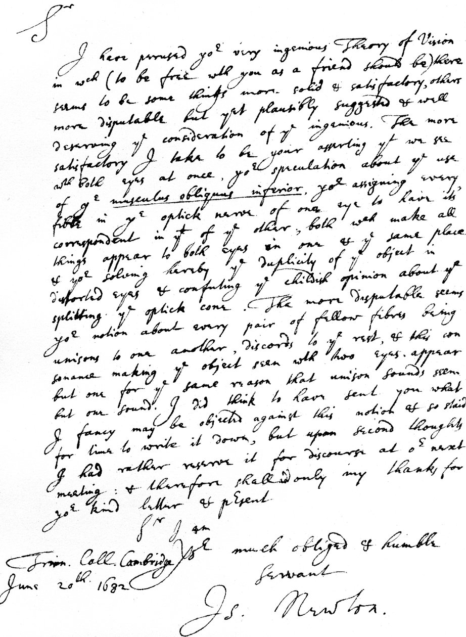 Sir Isaac Newton levele William Briggsnek, a cambridge-i Trinity College-ból, június 20. alkotó: Unbekannt