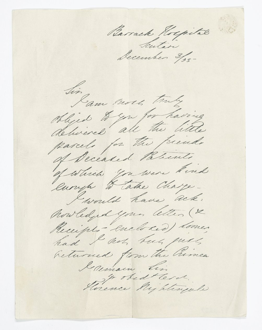 Florence Nightingale levele a Barrack Kórházban, Scutariban (tinta papíron) alkotó: Unbekannt