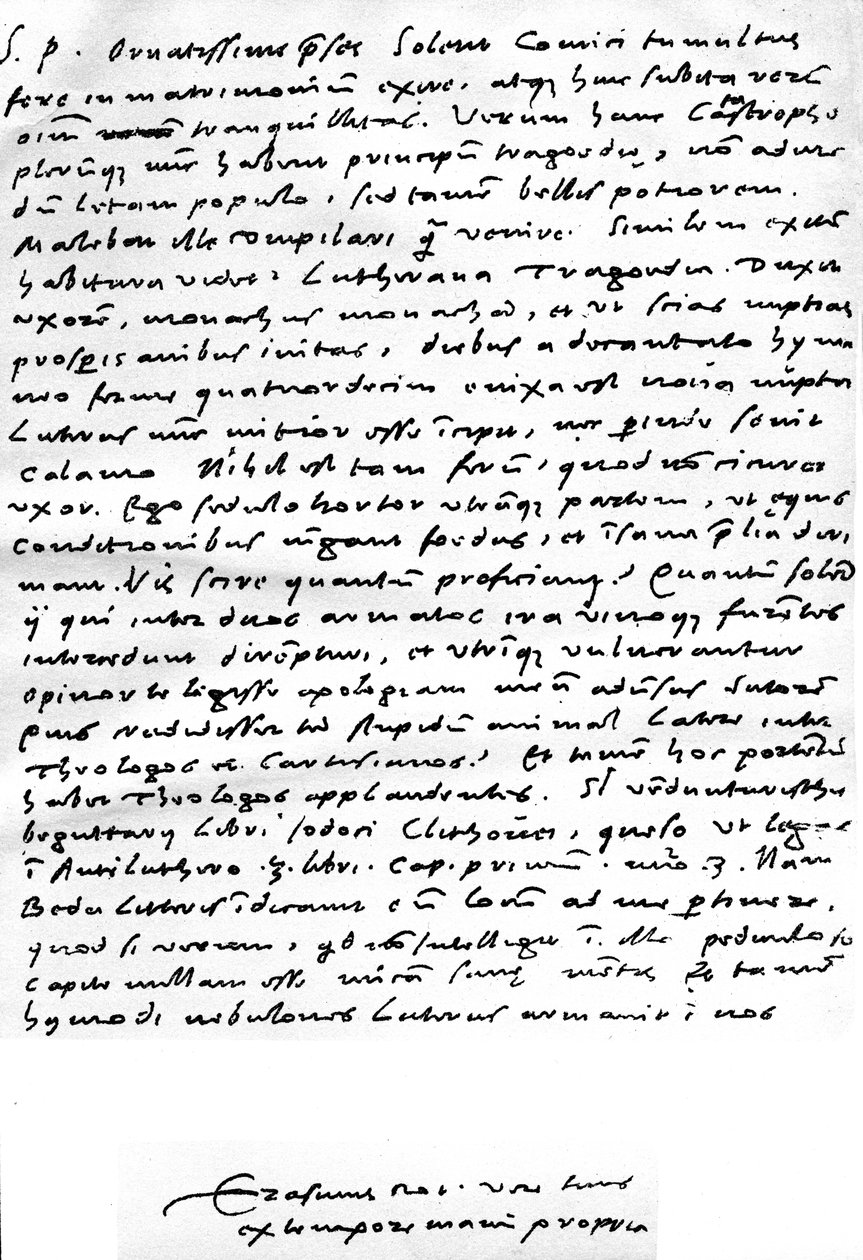 Erasmus latin nyelvű levele Nicolaas Everaertsnek Luther Márton házasságáról, melyben kijelenti, hogy „Luther kezd szelídebb lenni... nincs olyan heves, amit egy feleség ne tudna megszelídíteni” Bázelben, december 24-én. alkotó: Unbekannt