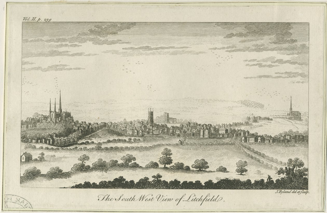 Lichfield – Délnyugati nézet: metszet, nd [c 1764] alkotó: Unbekannt