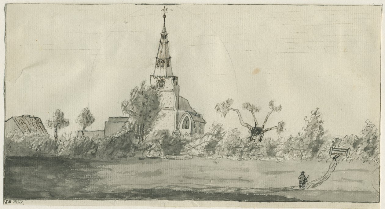 Lichfield – Szent Mihály-templom: szépia mosás rajz, nd [?18. század vége] alkotó: Unbekannt