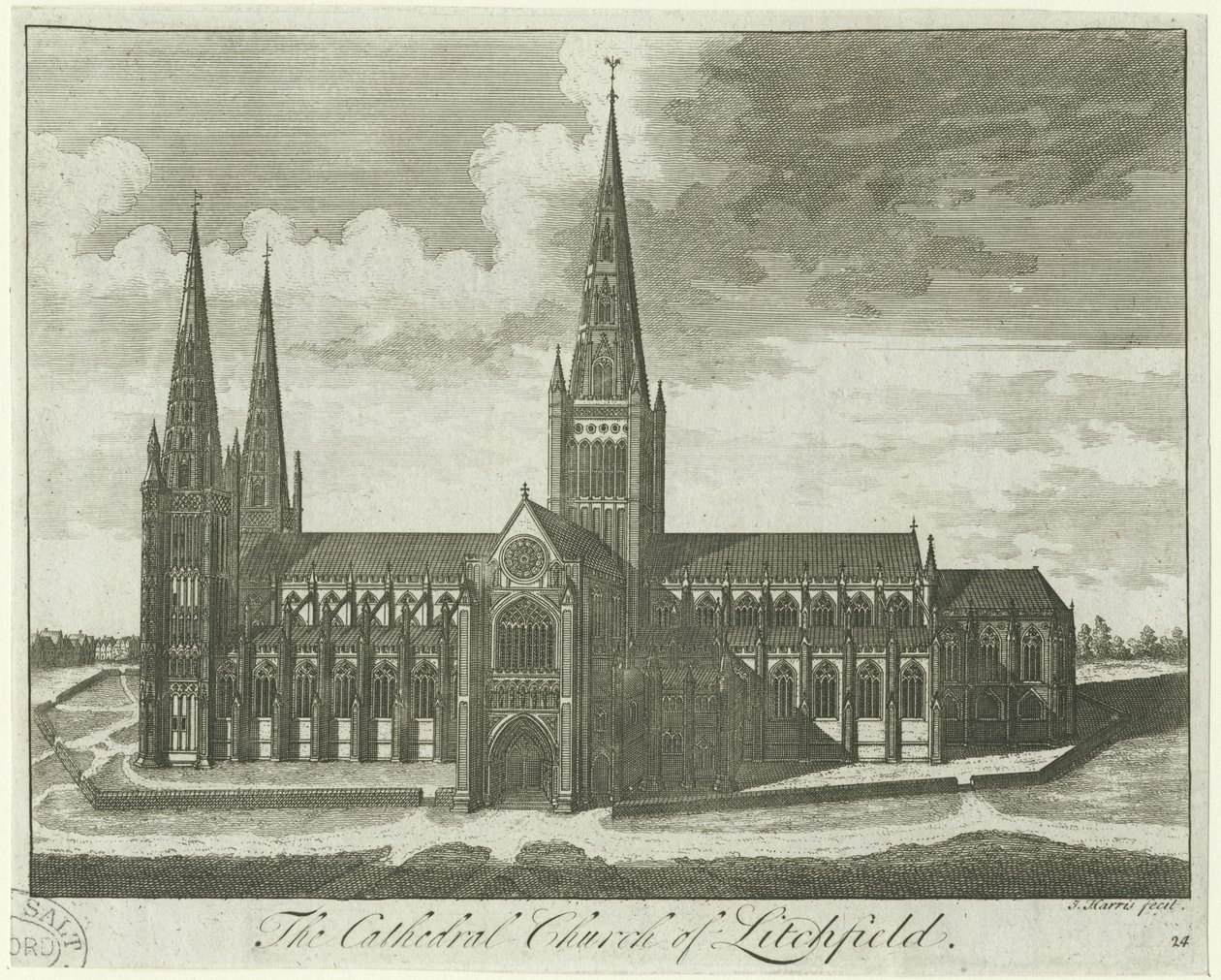 Lichfield katedrális – Déli nézet: metszet, és [?18. század] alkotó: Unbekannt