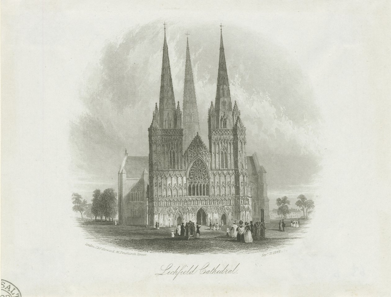 Lichfield katedrális – nyugati front: acélmetszet, nd [c 1842] alkotó: Unbekannt