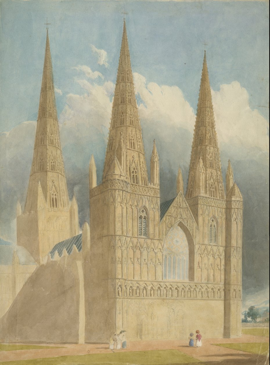 Lichfield katedrális – Nyugati front: akvarell festészet, és [c 1840] alkotó: Unbekannt