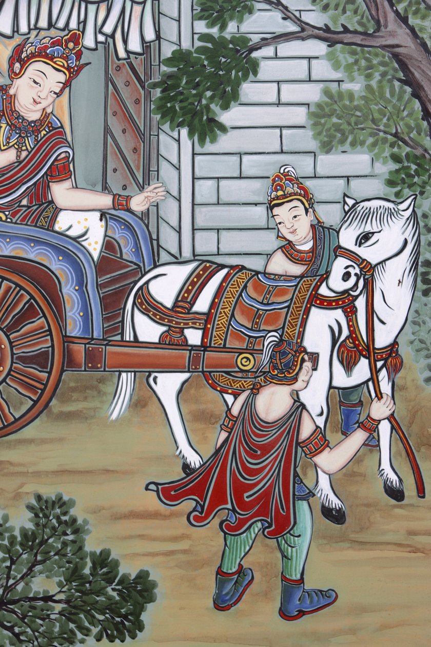 Buddha élete 29 évesen Sziddhárta elhagyta palotáját, hogy találkozzon alattvalóival, Szöuldal, Coree du Suddal alkotó: Unbekannt
