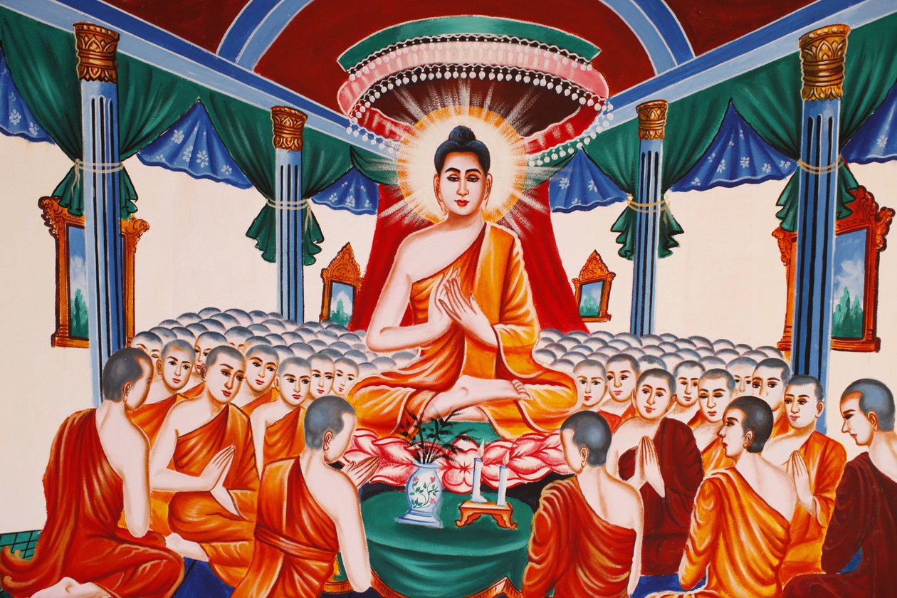 A Buddha élete Arahants gyülekezési utasítása, Siem Reap, Kambodzsa alkotó: Unbekannt